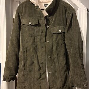 Love Tree Olive Green Corduroy Jacket with Cream Sherpa Lining